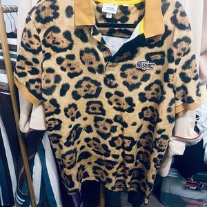 Lacoste/natural Geographic collab mens Leopard Print Polo Shirt - Brown
